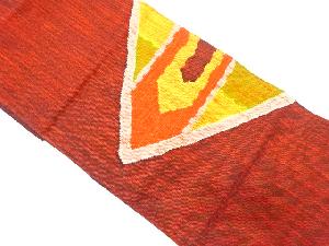 手織り真綿紬　幾何学模様織り出し名古屋帯